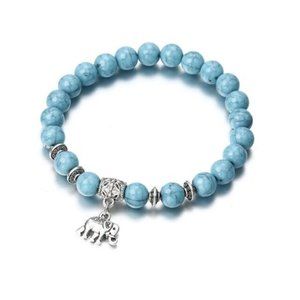 Elephant Charm Beaded Stretch Bracelet - Blue